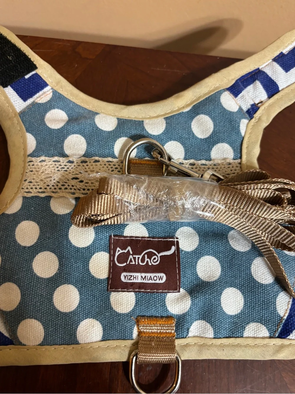 Polka Dot Pet Harness - Blue & White Dot